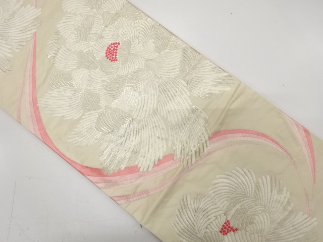 JAPANESE KIMONO / ANTIQUE FUKURO OBI / SILK / WOVEN STREAM & PEONY